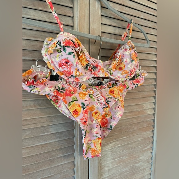 For Love and Lemons Augusta Pink and Orange Bikini Top And Bottom Size Small - Picture 9 of 9